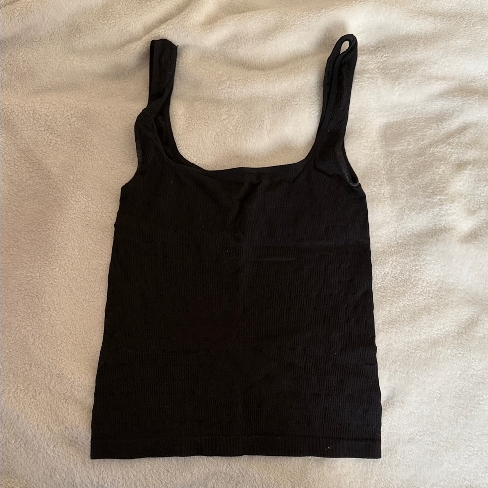 Free people Black Ribbed Square-Neck Tank Top